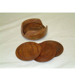 Coaster Set Brass Inlay carved